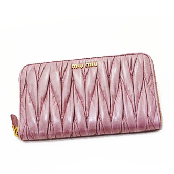 MIUMIU ミュウミュウ 財布 コピー MATELASSE LUX ラウンドファスナー長財布 MUGHETTO グレイッシュピンク 5M0506 QI9 10F